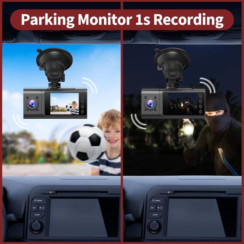 Gloryes 2025 Dash Cam, 3 Channel Dash Cam Front and Rear Inside, Interior Car Camera,2.5K/1440P Single Front Dash Camera,IR Night Vision, G-Sensor, Free 32G SD Card, Parking Monitor 1S Recording - Image 4